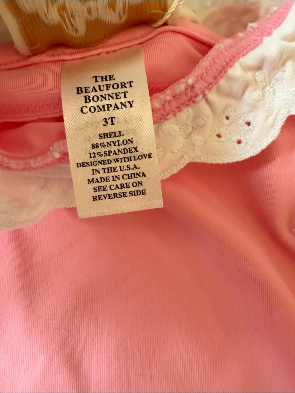 The Beaufort Bonnet Company Pink Kids Rashguard with White Lace Trim